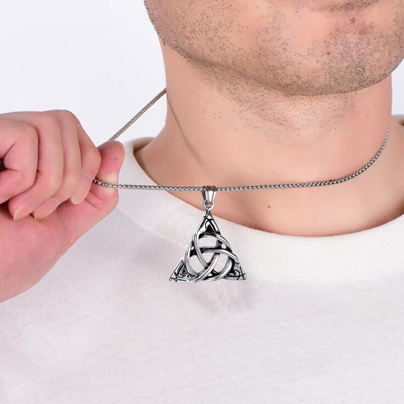 Hnsp viking nó power triangle pingente redondo, 3mm de aço inoxidável corrente colar para presente de jóias de pescoço punk