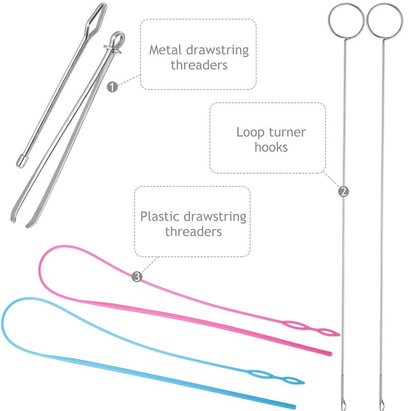 6 Pieces Sewing Loop Kit, Loop Turner Hook Flexible Drawstring Threader Metal Tweezers Long Loop Turner Tool With Latch