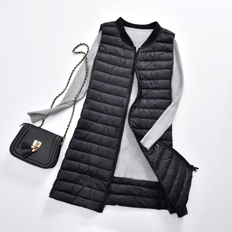 Schinteon Femmes Ultra Léger Vers Le Bas Gilet décontracté Baseball Longue Mince Gilet Automne Hiver Fond Gilet nouveauté