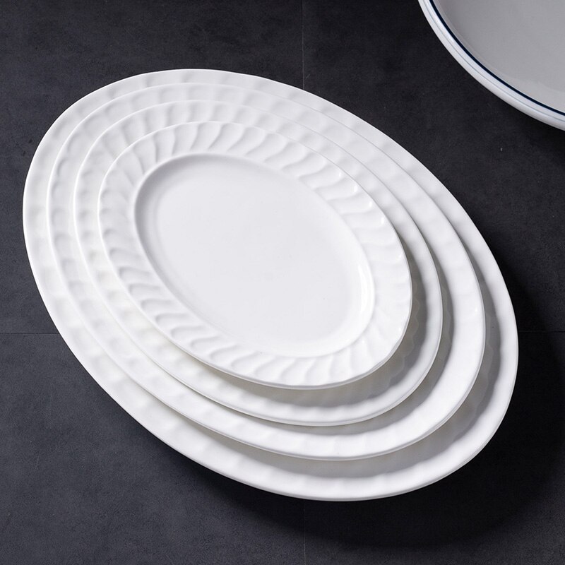 Fish Plate Oval Ceramic Plate Restaurant High Temperature Steamed Fish Plate (large Quantity and Price Can Be Negotiated)