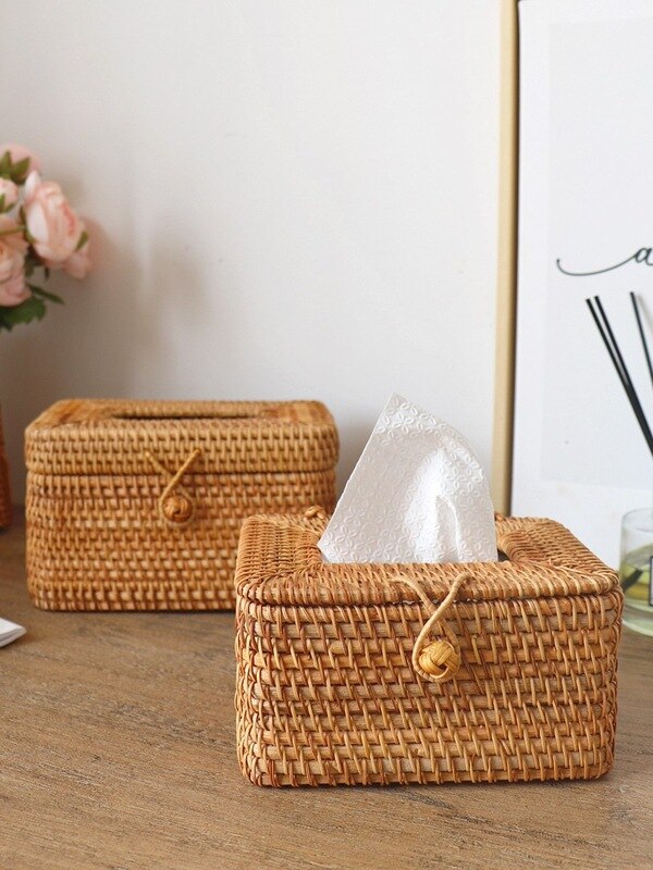 Tissue Box Vietnam Autumn Rattan Handmade Rattan Tissue Box Storage Box Desktop Finishing