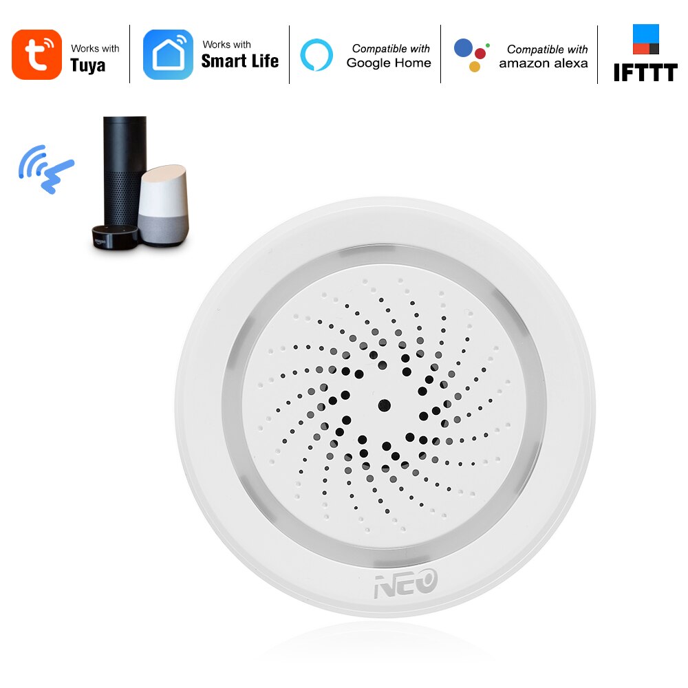 NEO Wifi Siren Alarm Sensor Smart Alarm Siren Home Security System Tuya Smart Life APP Compatible with Alexa Google Home