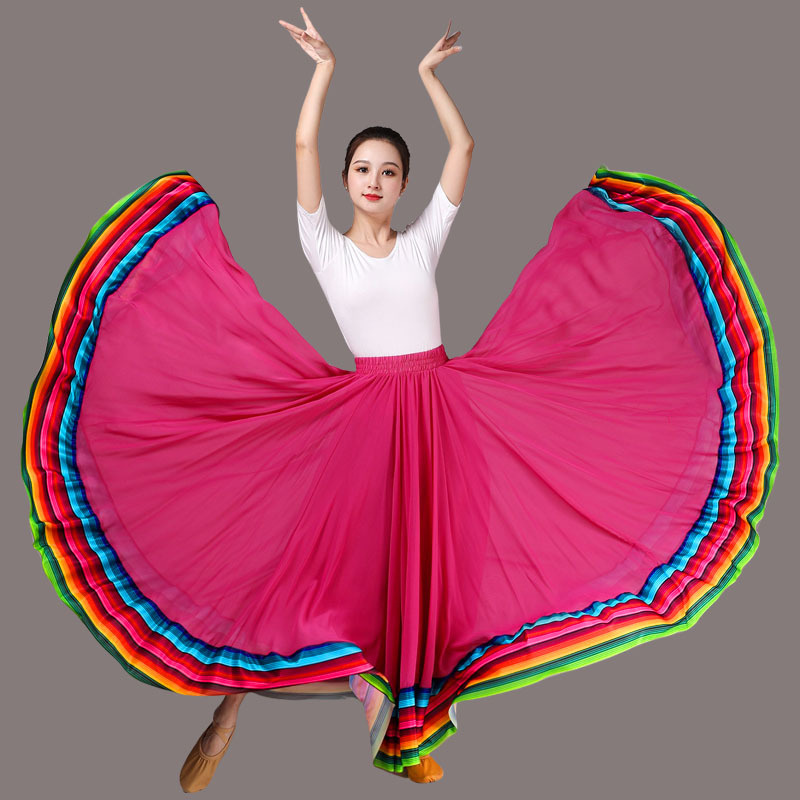 Ropa de calle, falda para actuación de baile, faldas de gasa para mujer, faldas largas de baile cuadradas con borde de arcoíris y cintura elástica de 720 grados: XS / Azul