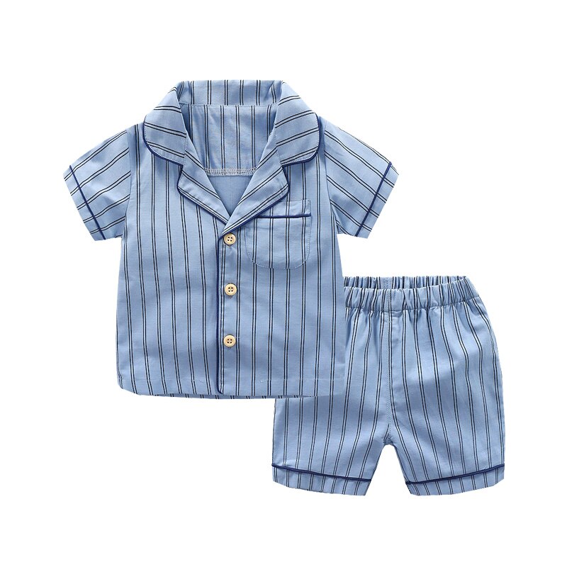 Børns pyjamas sommer børn hjemmetøj t-shirt + shorts børn pyjamas sæt drenge piger pyjamas baby nattøj 2 4 5 6 7 8 år: Blå / 24m