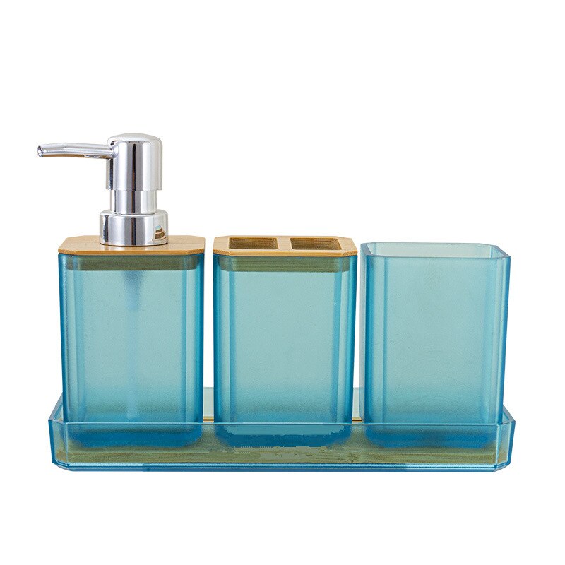 Bamboe Badkamer Accessoires Set Plastic Badkamer Kit Zeep Dispenser, Tandenborstel Beker, Zeepbakje, Toiletborstel Houder, prullenbak