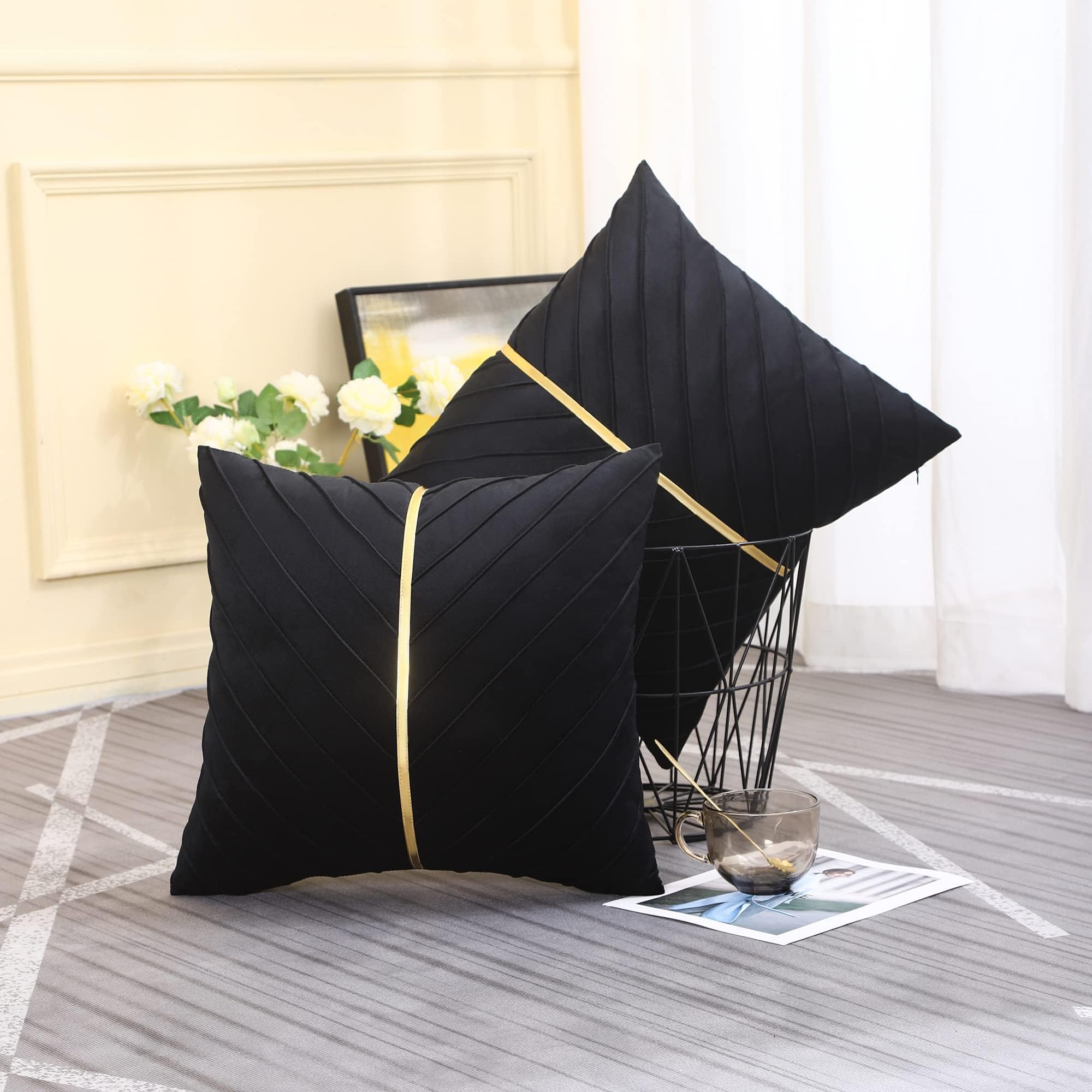 Samt-kissenbezüge,  of 2er- pack, inklusive goldfarbenem leder-weihnachtsdeko-kissenbezug, luxuriöser, moderner kissenbezug für sofas