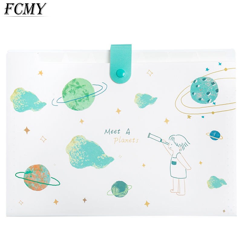 Cute Planet Plastic Portable File Folder Extension Receipt File Sorting Organizer Office Storage Bag Folders Filing Products