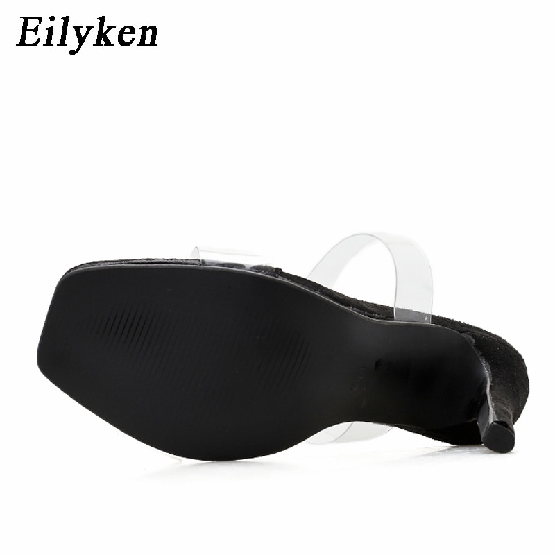 Eilyken Pvc Transparante Jelly Muilezels Slippers Vrouwen Zomer Sexy Vierkante Open Tenen Hoge Hak Schoenen Hoge Hakken Sandalen