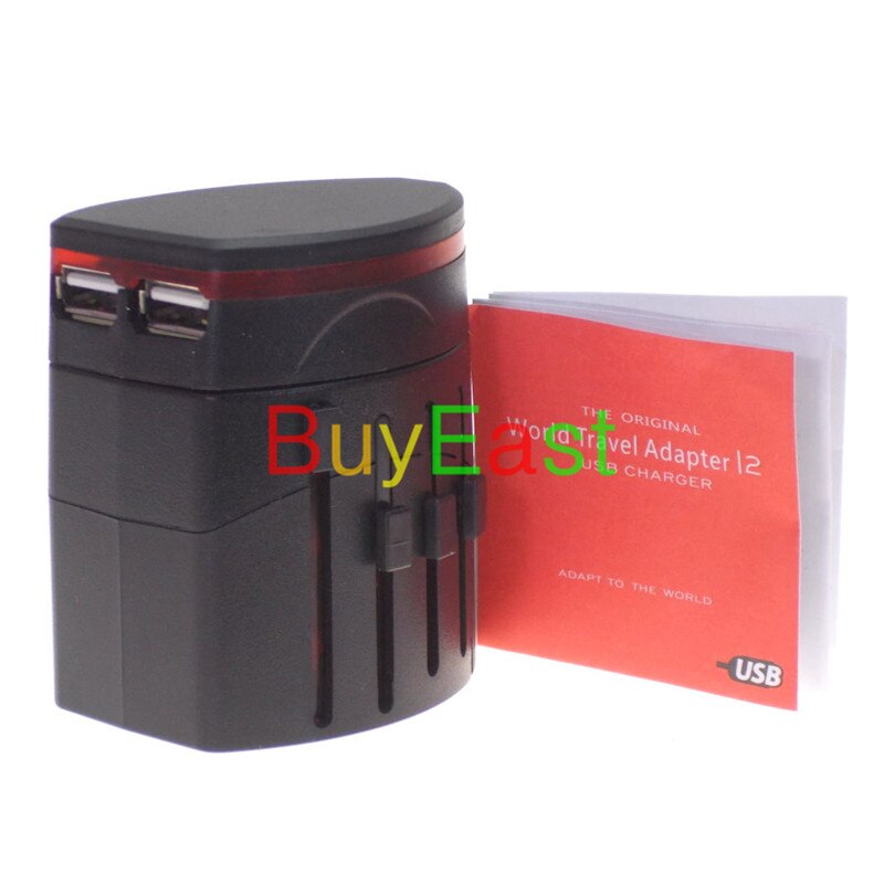 Dual 2 Port USB Travel Plug Adapter Change UK/EU/US/AU/China/Japan Plug Works In Over 150 Countries: Black / Black