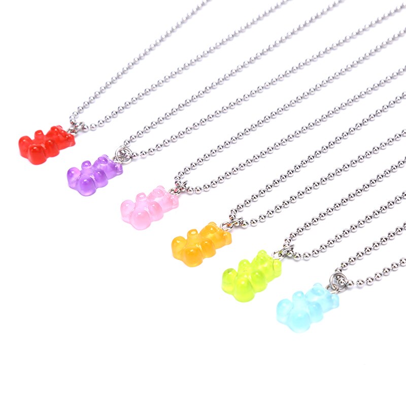 7 Color Titanium Steel/Alloy Handmade candy color Cute Judy Cartoon Bear charm Necklace For Women Girl Daily Jewelry Party