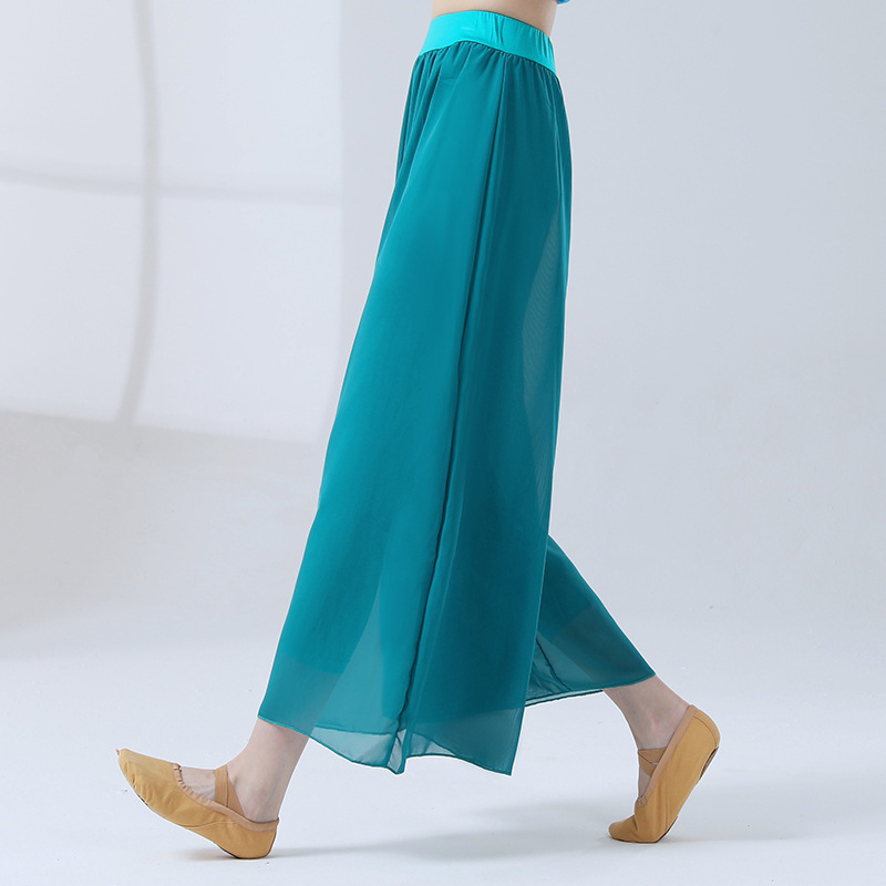 Culottes in chiffon da danza classica per donna Pantaloni a gamba larga a 2 strati Danza moderna Pratica fluida allentata costume di danza popolare cinese