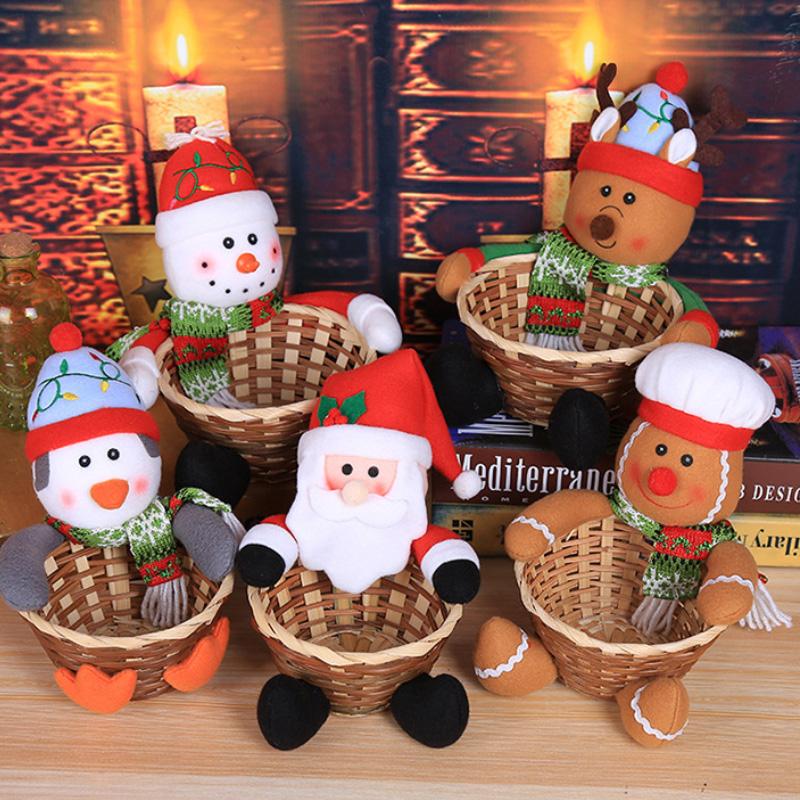 Nydelig juleoppbevaringskurv bambusstokk santa hjort snømann godteribeholder juledekorasjon корзина для игрушек