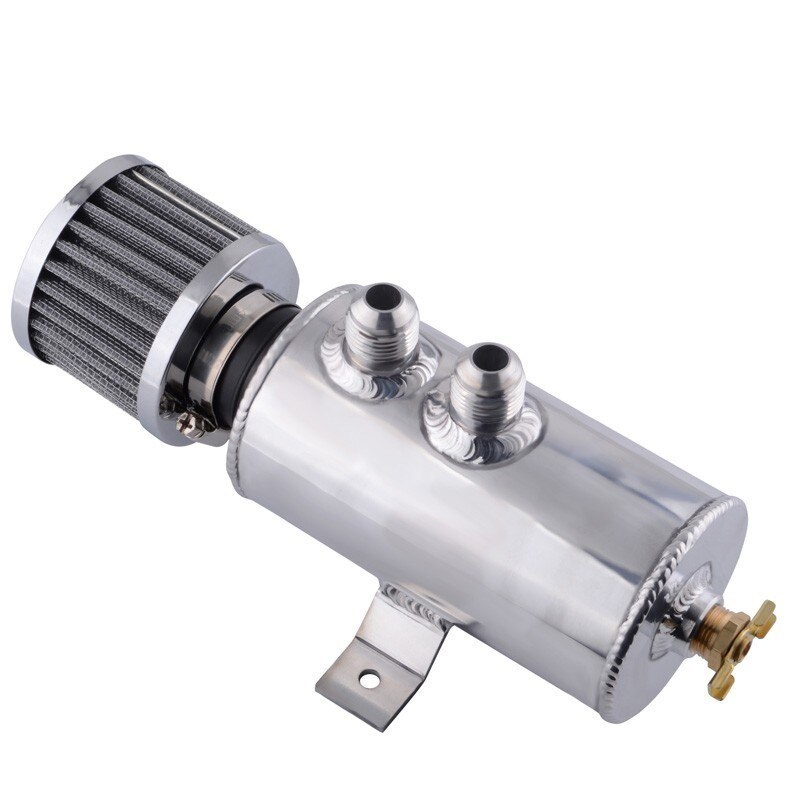 SPEEDWOW 0.75L Cylinder Oil Catch Reservoir Tank Can Breather Kit Oil Catch Can Breather Oil Tank With Filter: Silver