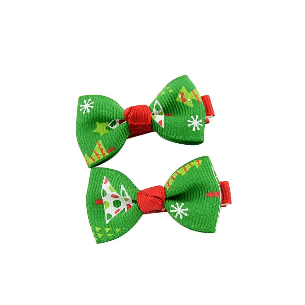 2 teile/satz Weihnachten Kleine Bogen Haarnadeln Für Mädchen freundlicher Süßigkeiten Haar Clips Haar Krawatte Baby Elastische Haar Bands Scrunchy Haar zubehör: 04-Grün