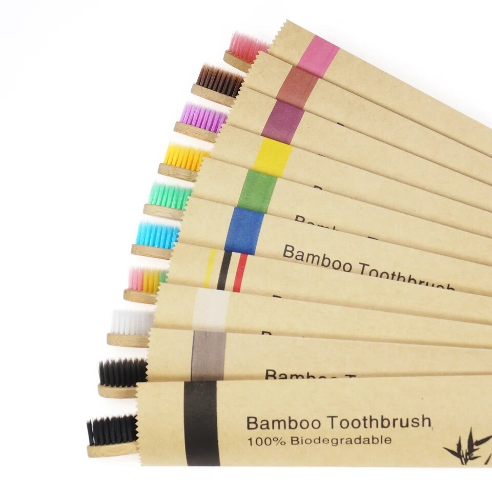 Cepillos de dientes de bambú reutilizables para adultos, cepillo dental suave de madera portátil, respetuoso con el medio ambiente, para viaje en casa, para Hotel, 100 Uds.