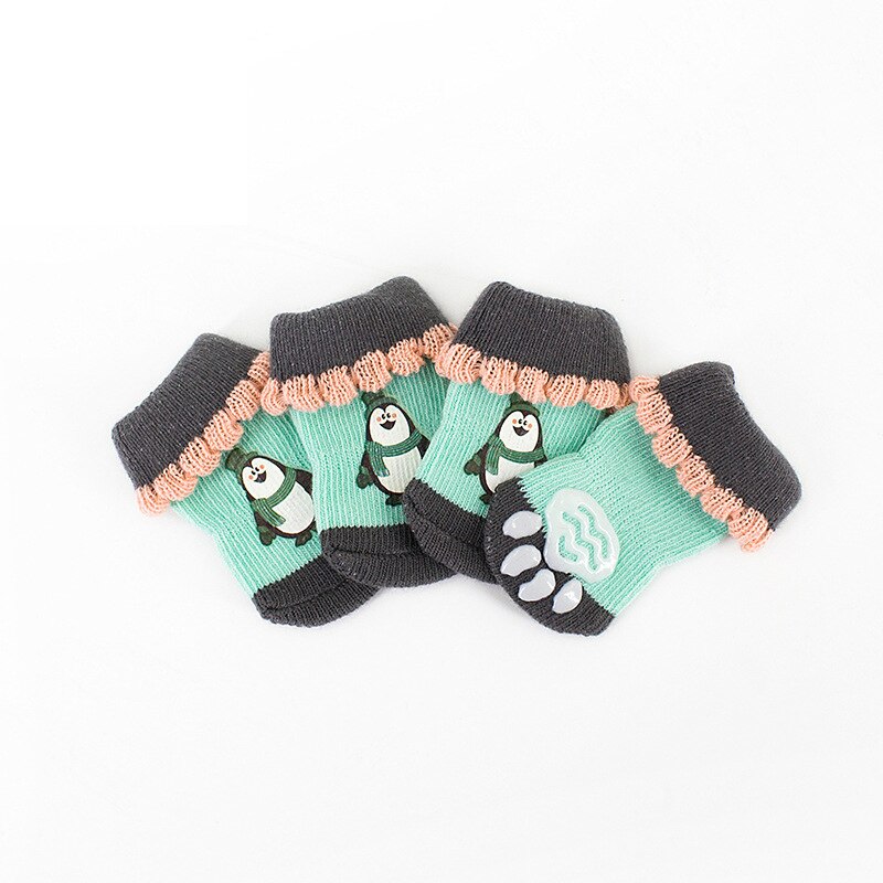 Chaussettes tricotées chaudes pour animaux de compagnie, 4 pièces, pour chiens et chats, intérieur, épais et doux, en coton, antidérapantes, fournitures pour animaux de compagnie: 6 / S