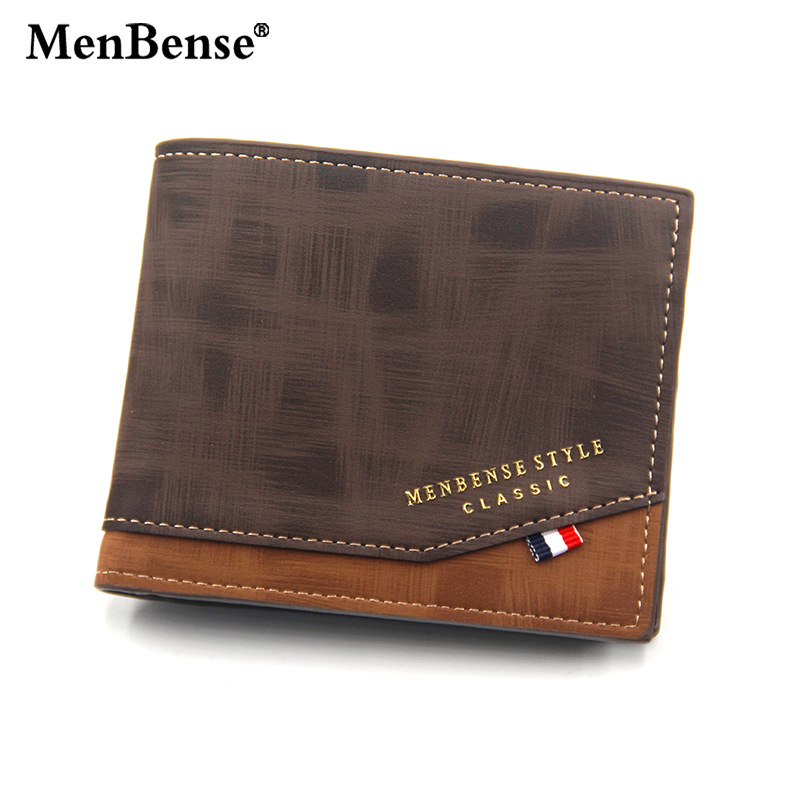 European and American Men's Wallet Short Splicing Clutch Bag Slim Wallet Large Capacity PU Wallet Wallet: Dark brown-D