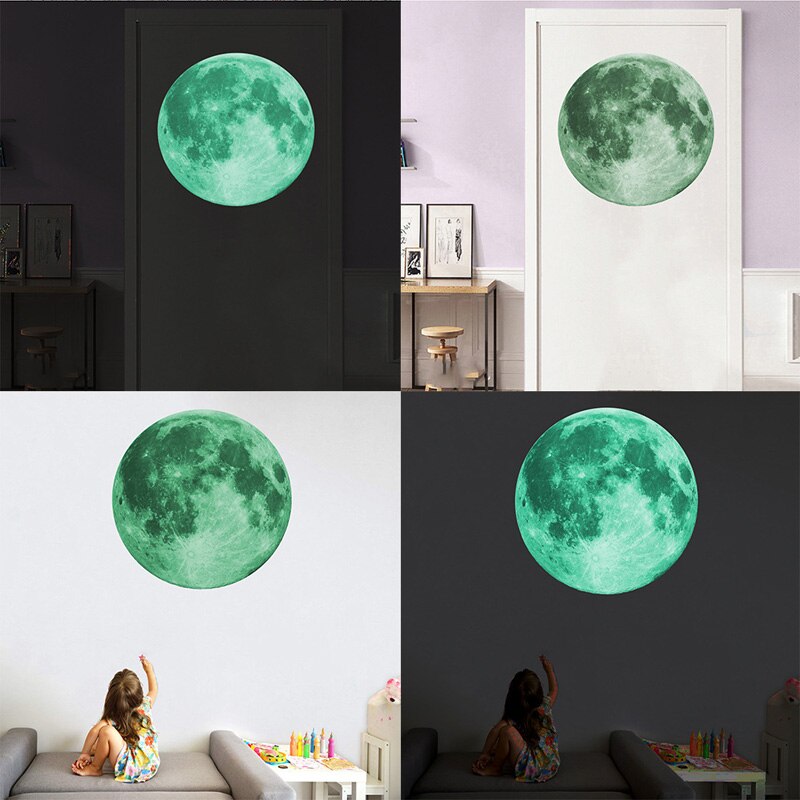 30Cm Lichtgevende Maan 3D Muursticker Voor Kinderkamer Slaapkamer Decoratie Thuis Decals Glow In The Dark Stickers