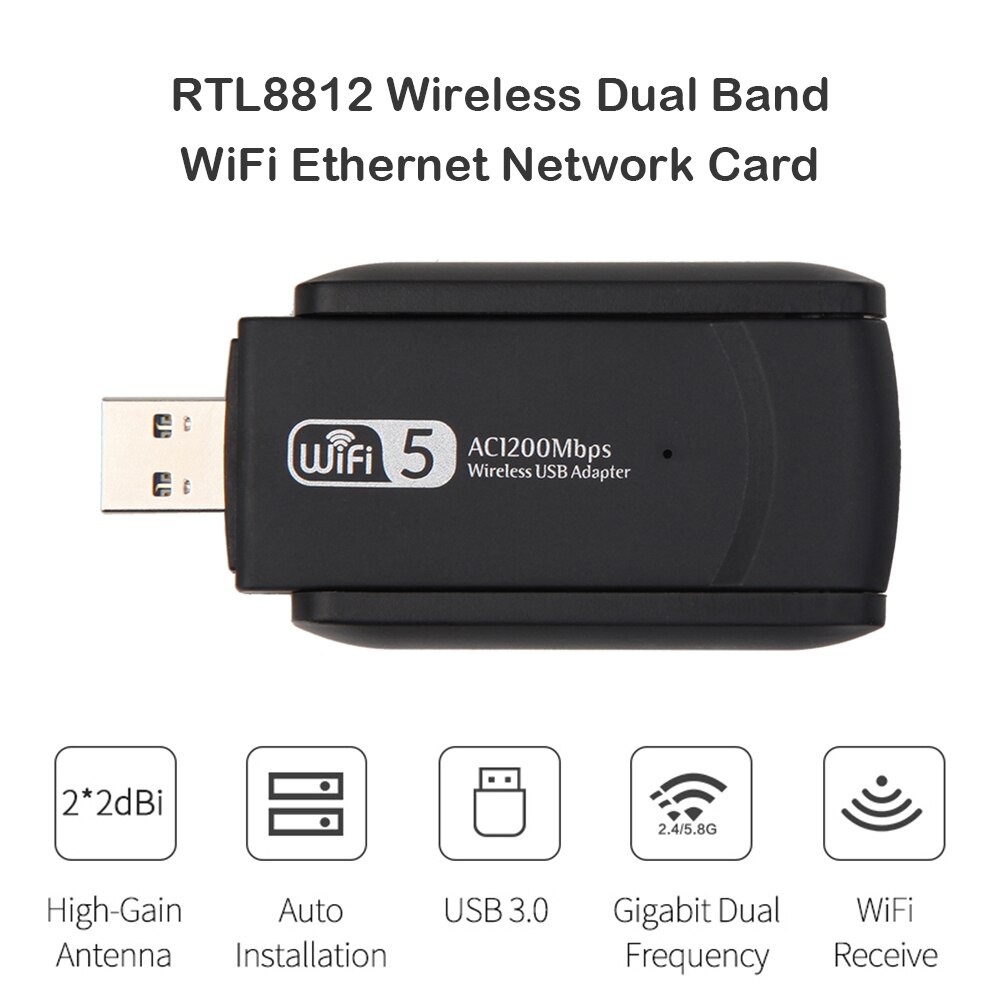 RTL8812 bezprzewodowy dwuzakresowy 2.4G 5.8G WiFi adapter sieci Ethernet 1200 mb/s karta sieciowa zewnętrznych podwójna antena