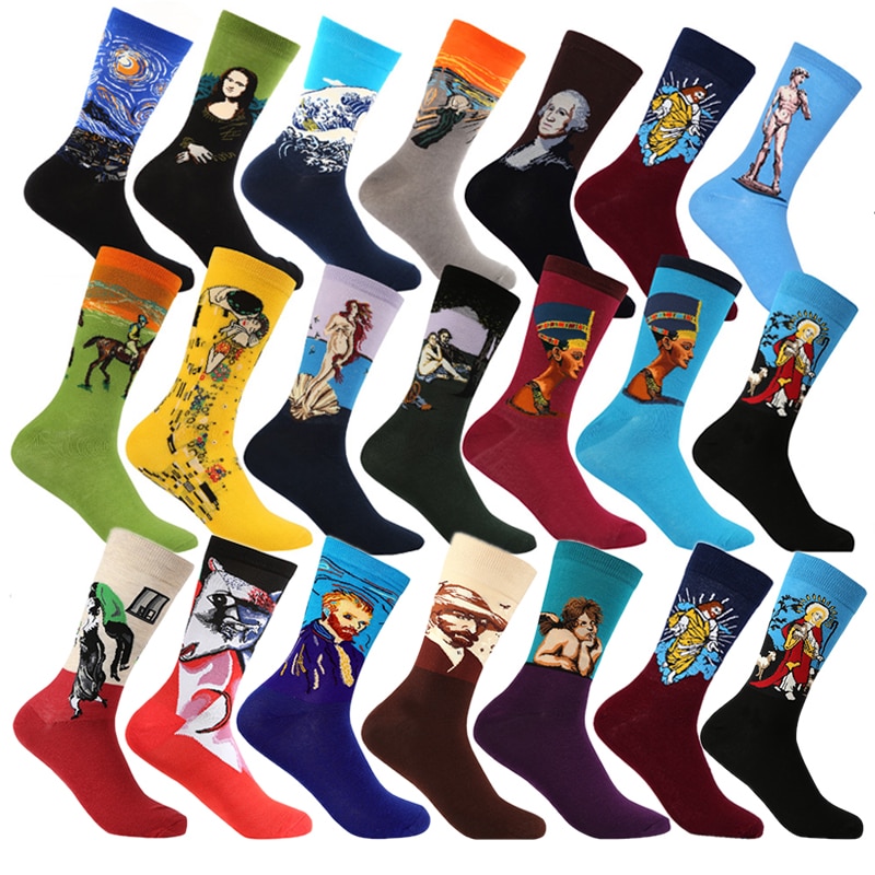 Hommes coton rétro abstrait peinture à l'huile Art chaussettes crier moderne Van Gogh nuit étoilée heureux peinture à l'huile planche à roulettes chaussette