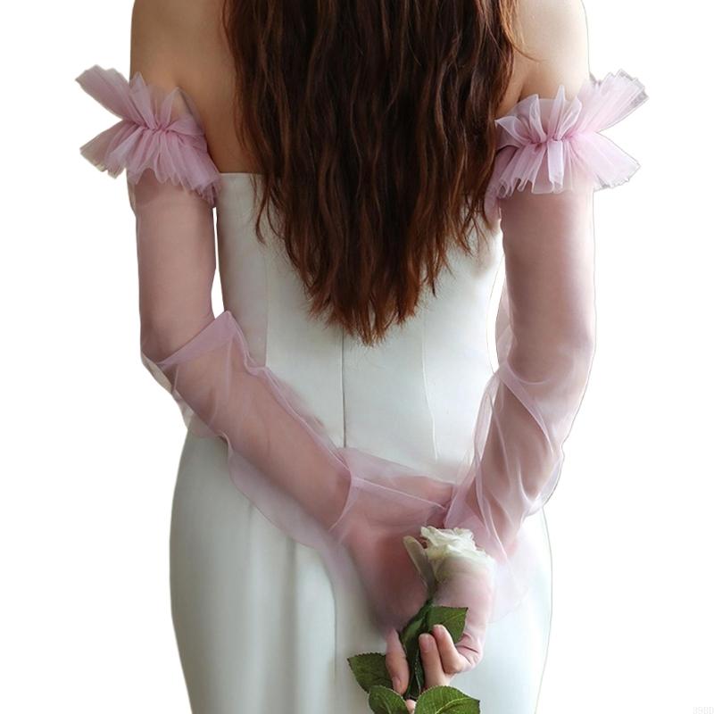 Couvre-bras longs transparents pour mariée, avec motifs en dentelle, pour cérémonie mariage, 39BD