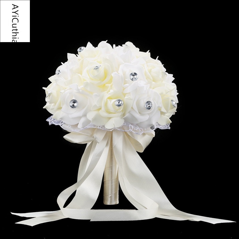 AYiCuthia Bridal Bouquet for Wedding Blue and White Wedding Bouquet Handmade Artificial Flower Rose buque casamento s133