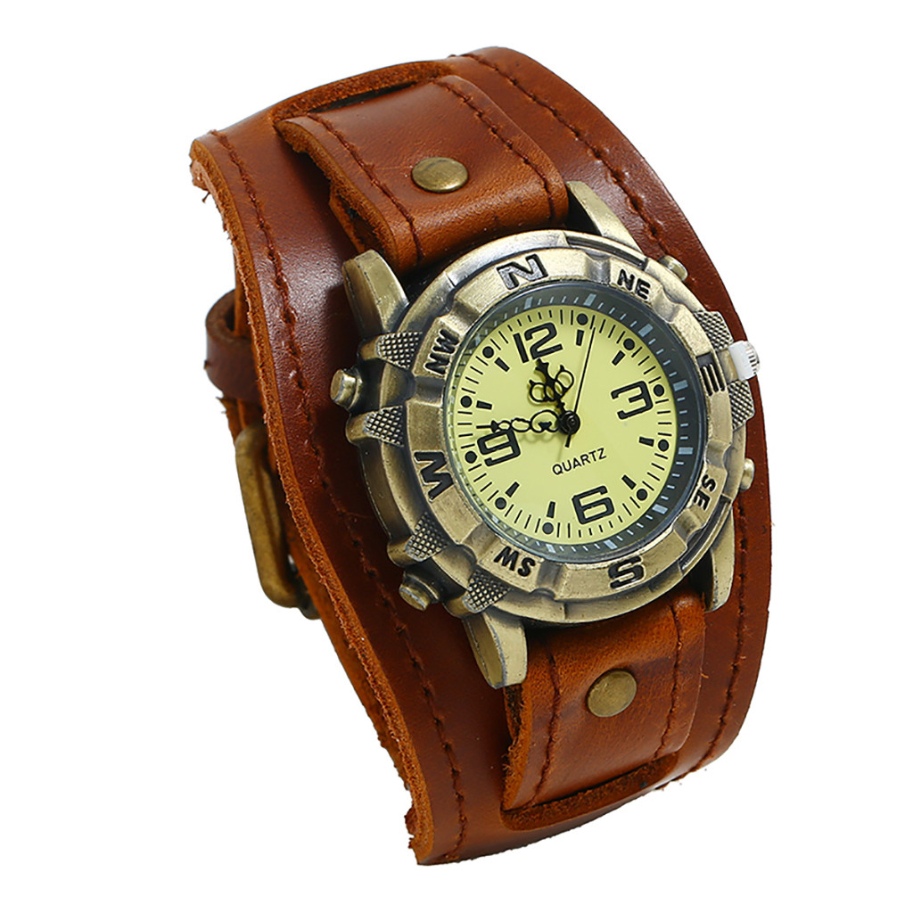Herren-Punk-retro-Armbanduhr, schlicht, modisch, mit Dornschließe, Lederuhr, Herren-Armbanduhr, часы Petro), Erkek Kol Saati 2023,: Braun