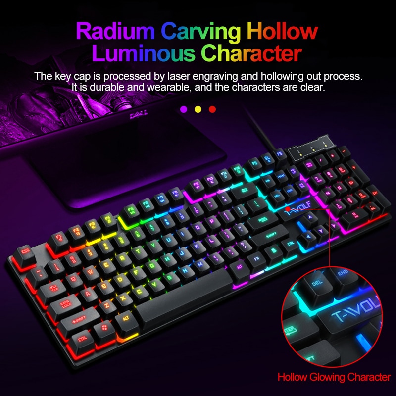 USB Wired Gaming Mouse and Mechanical Feel Gaming Keyboard Set for PC Gaming Rainbow LED Breathing Backlight Ergonomic 104 Keys