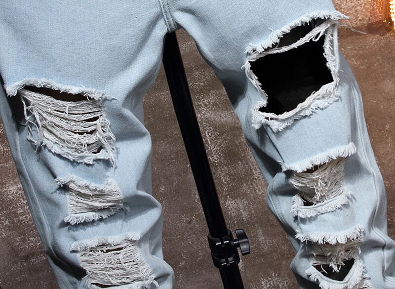 Mode Man Gescheurde Jeans Gebroken Gat Broek Gescheurd Mannen Rechte Denim Broek Vintage Gewassen Broek Streetwear