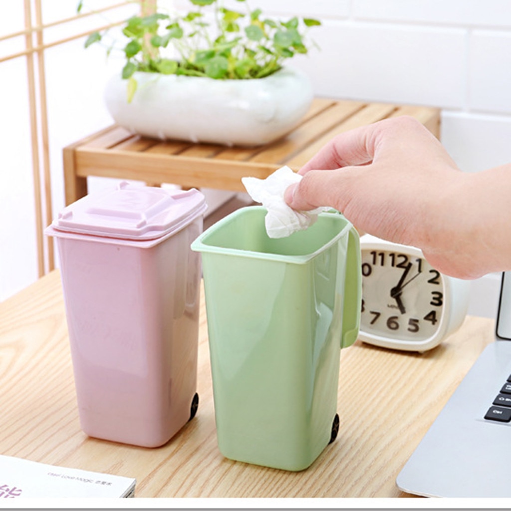 Mini Plastic Trash waste bins Can Storage Bin Desktop Organizer Pen Pencil Holder living room cubo basura reciclaje#A