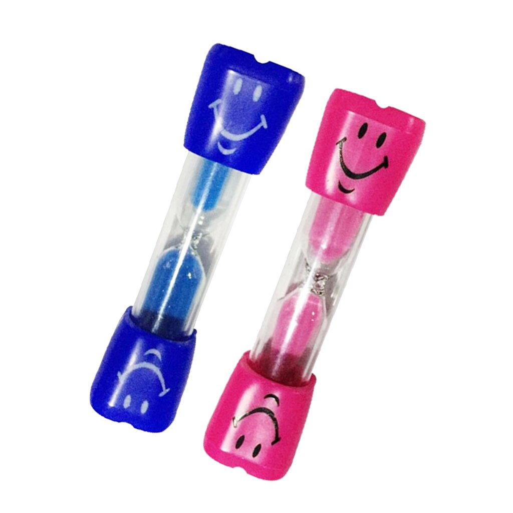 2x børn timeglas smil sandglas tandbørstning tandbørste timer 3 minutter: Blå lyserød