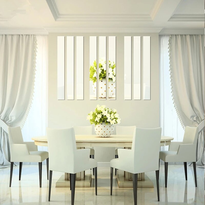 10pcs Long Rectangle Acrylic Mirror Wall Stickers Self Adhesive Removable Decals Living Room TV Back DIY Art Wall Decor