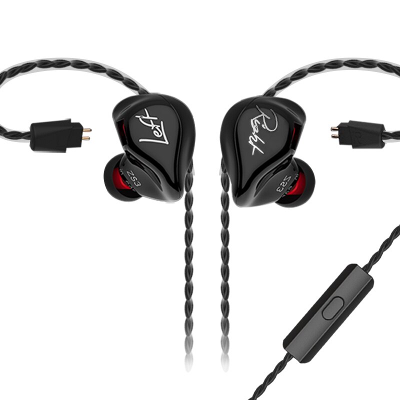 Kz ZS3 1DD Hifi Sport In-Ear Oortelefoon Dynamische Driver Noise Cancelling Headset Met Microfoon Vervanging Kabel AS10 BA10 ES4: black with mic