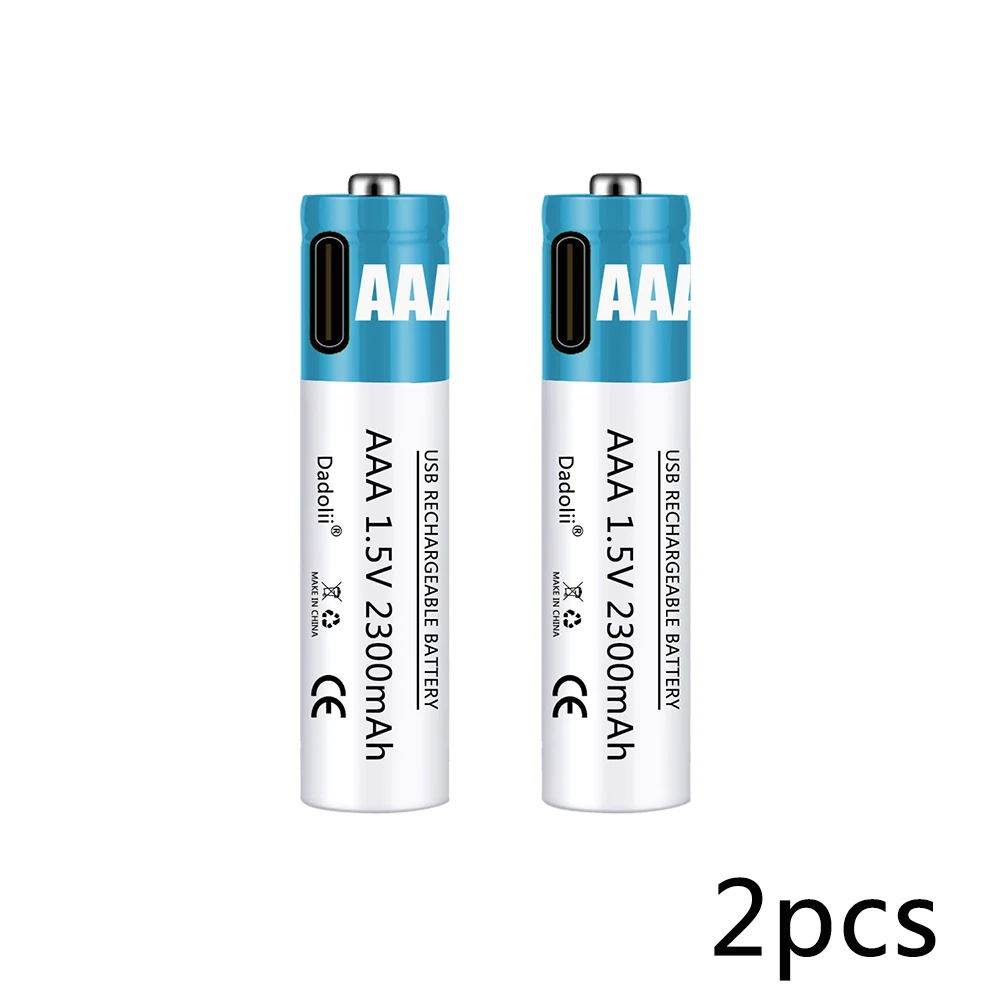 1.5v laddningsbara aaa-batterier, 2300 mah laddningsbart aaa-batteri, litiumpolymerbatteri, snabbladdning med usb-c-kabel: Svart