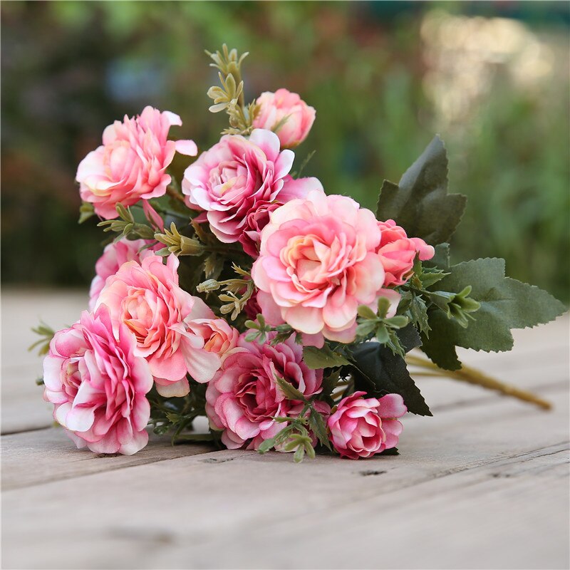 14 blomsterhoveder 1 stk smuk rose pæon kunstig silke blomst lille buket familiesammenkomst forår bryllup dekoration gettin: 7