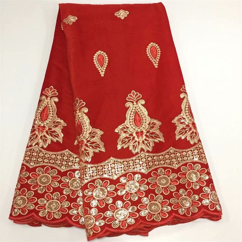 Tela de encaje de terciopelo africano con lentejuelas, color vino tinto, encaje de voile suizo en suiza, tejido dentelle de alta calidad, 5 yardas/juego 501-