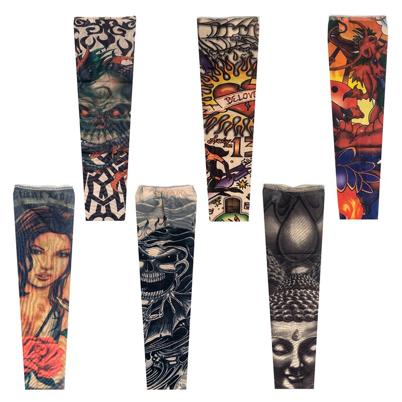 À la diable Hordes Nylon faux tatouage bras jambe Oversleeve temporaire tatouage bras manches cyclisme pour la Protection solaire