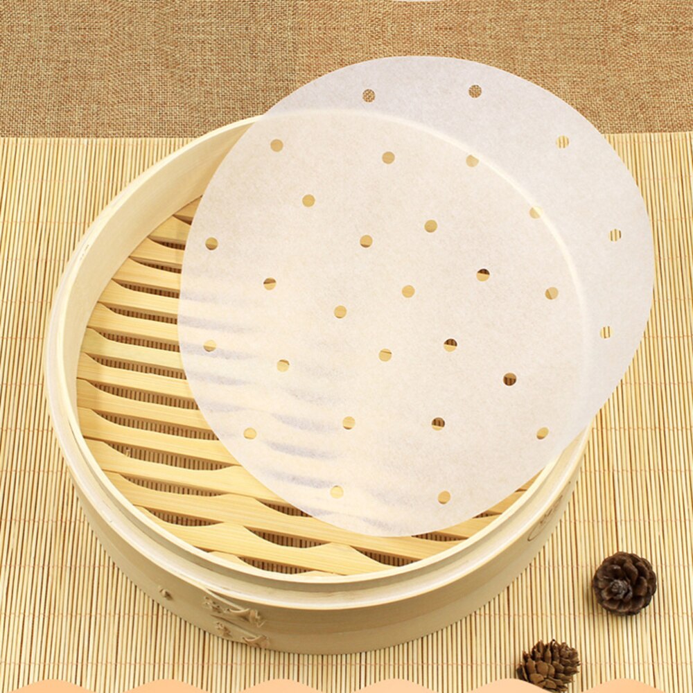 100 pièces parchemin perforé rond vapeur papier doublures approprié pour Air friteuse cuisson vapeur panier légumes Dim Sum riz Di