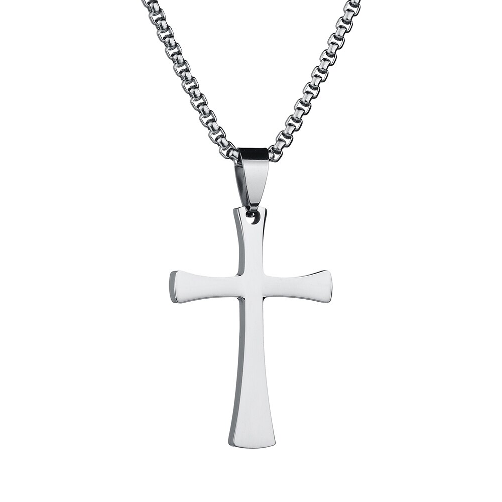 Akizoom 2022 Classic Cross Men Necklaces Stainless Steel Thick Chain Silver Pendant For Women Religious Jewelry