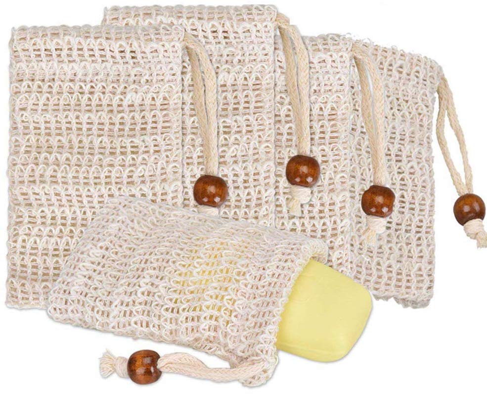 Soap Bags for Shower 12 Pack Natural Ramie Soap Saver Pouch Homemade Soap Mesh Bag with Drawstring