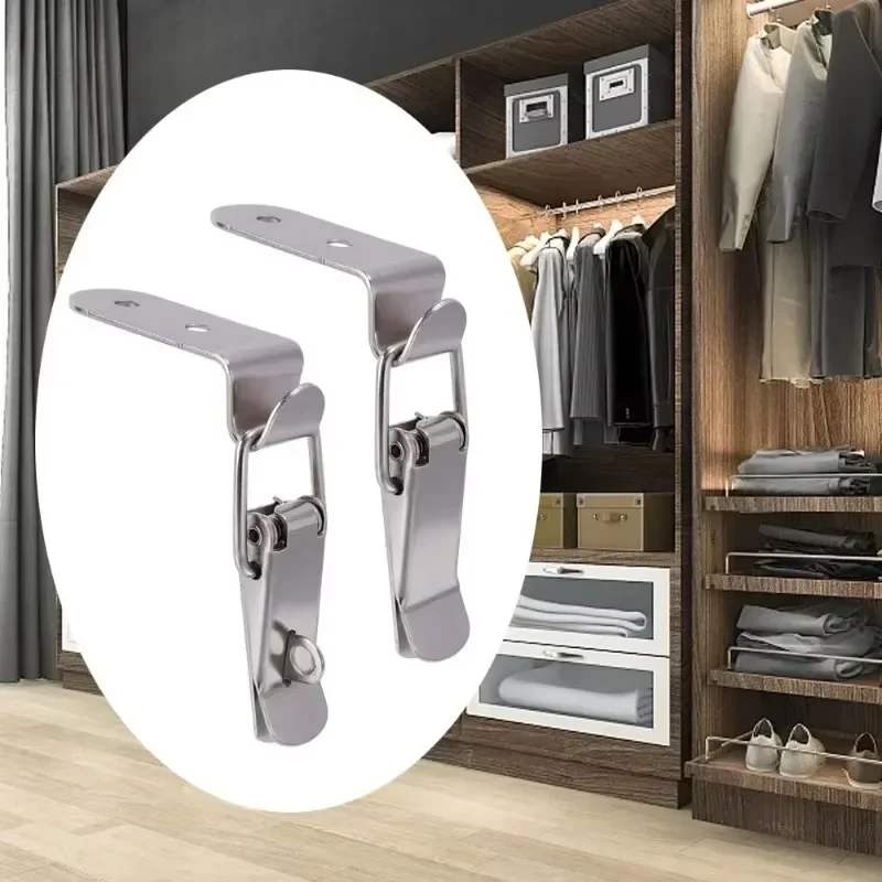 16/2PCS 90 Degree Box Closure Lock Duck-mouth Buckle Hook Spring Loaded Draw Toggle Hasps Clamp for Cabinet Door Metal Clasps