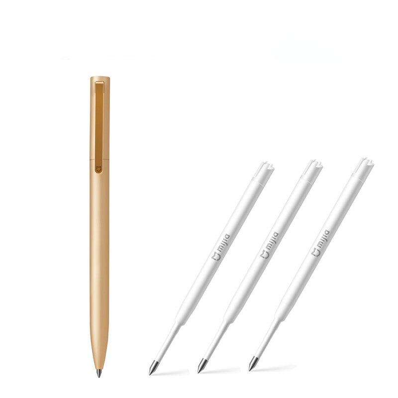Original Xiaomi Mijia Mental Sign Pen 0.5mm Writing Point Signing Mi Aluminum Alloy Pen Gold Smooth Switzerland Refill Black Ink: Pen With Refill