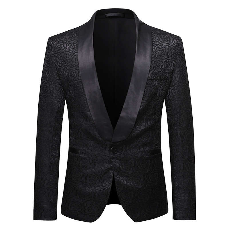 Weiße Rose Jacquard Blazer Männer Schal Kragen eins Taste Blazer Jacke Herren Hochzeit Party Bühne Bankett Kleid Blazer Kostüm Homme