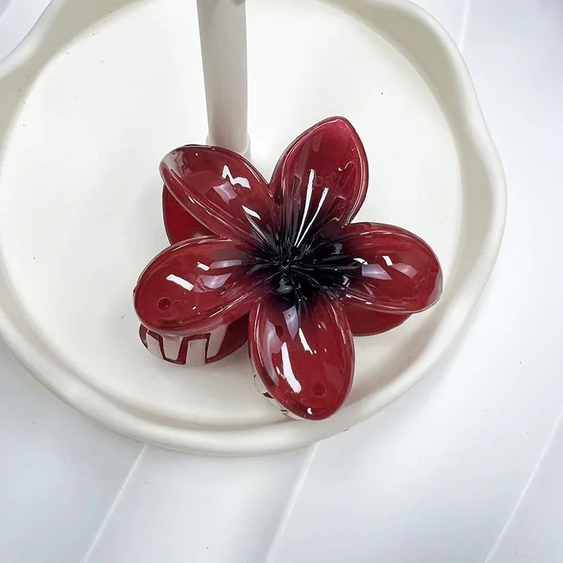 8CM Gradient Large Flower Acrylic Hair Clip For Women Sweet Hair Claws Crab Clamp Barrettes Hawaiian Headwear Accessories: GRAY