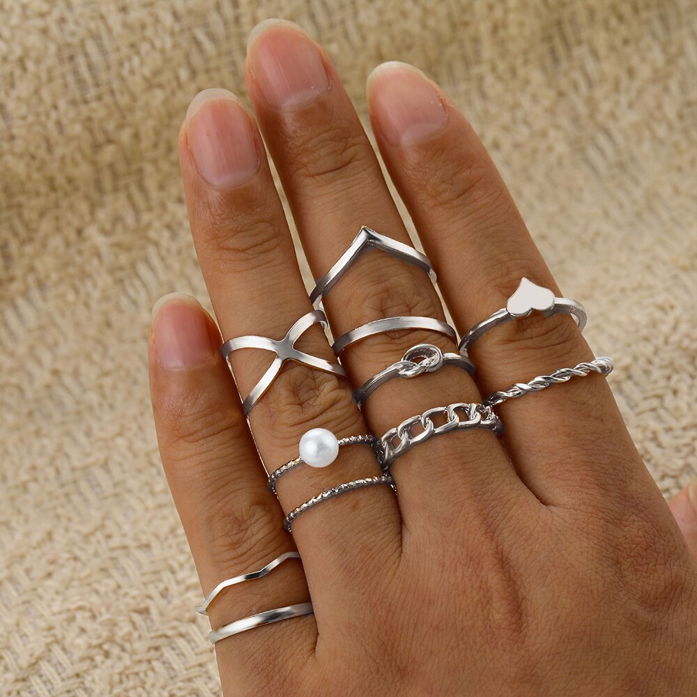 IFMIA 6 sztuk/zestaw Punk Ring Finger minimalistyczny gładkie złoto/czarny geometryczne metalowe pierścionki dla kobiet dziewczyn Party biżuteria Bijoux Femme: IF1570001839-2