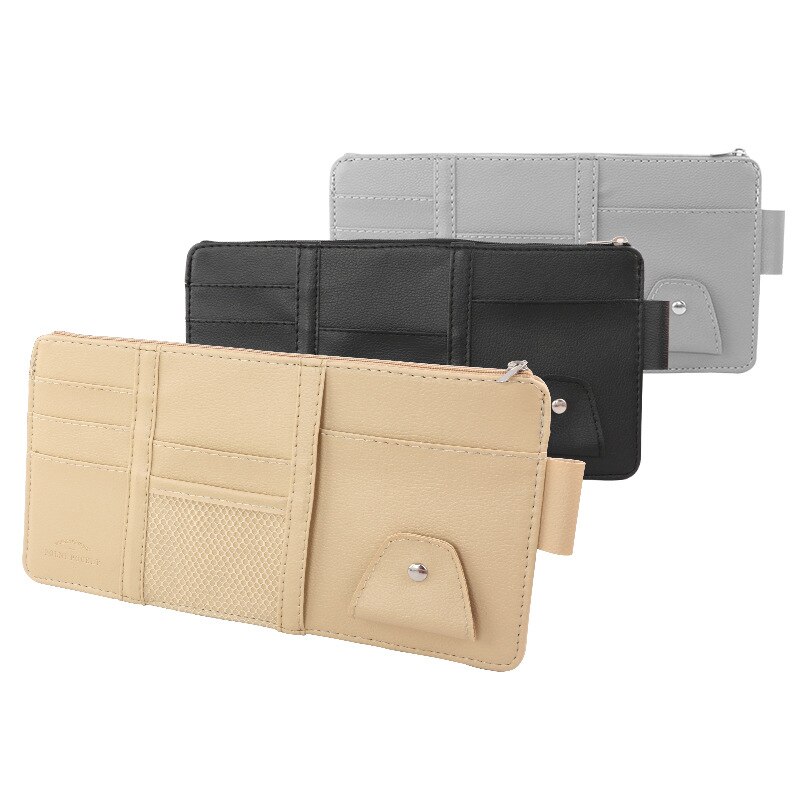 IKSNAIL-Soporte Organizador Universal para visera de coche, Funda de cuero PU para gafas de tarjeta, accesorios para coche, visera organizadora, estilismo para coche