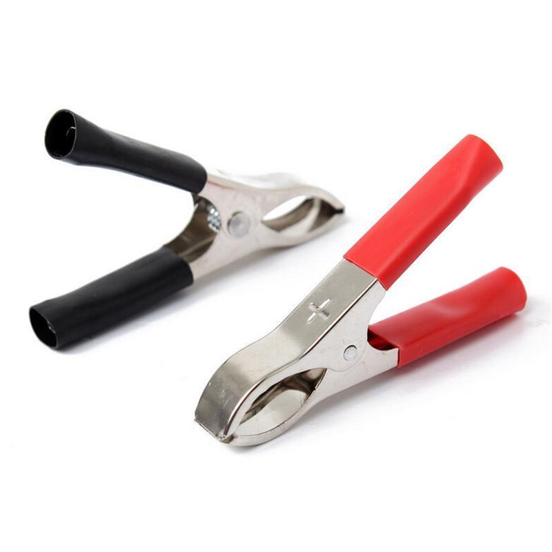 2 stk rød+svart 75mm 30a krokodille bil campingvogn varebil batteri prøvekabel klips beste krokodille klips