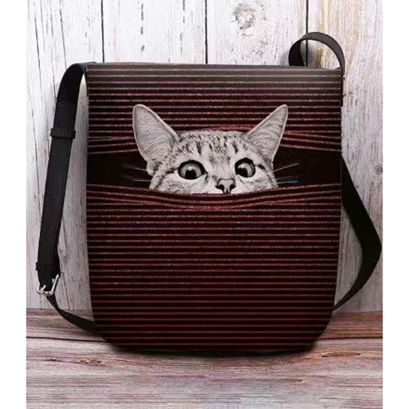 Women Clock and Cat Printing Messenger Bag Vintage Tassel Bag Lady All-match Pack for Women: 14