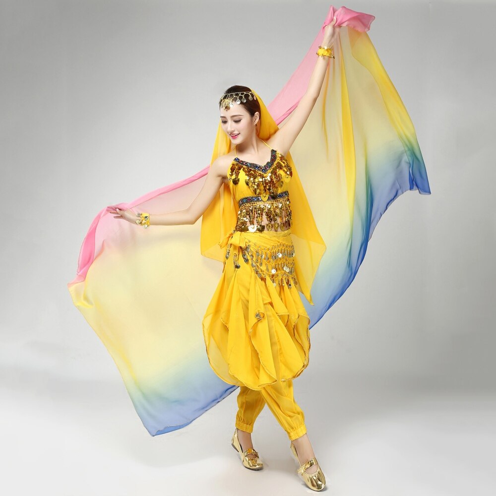 Dégradé voile châle visage écharpe femmes danse ventre Bollywood Costume soie-comme neuf: blue rose yellow