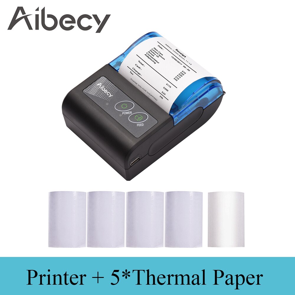 Portable Mini Thermal Printer 2 inch Wireless USB Receipt Bill Ticket Printer Add 58mm Paper Compatible with iOS Android Windows: Printer-5 Paper